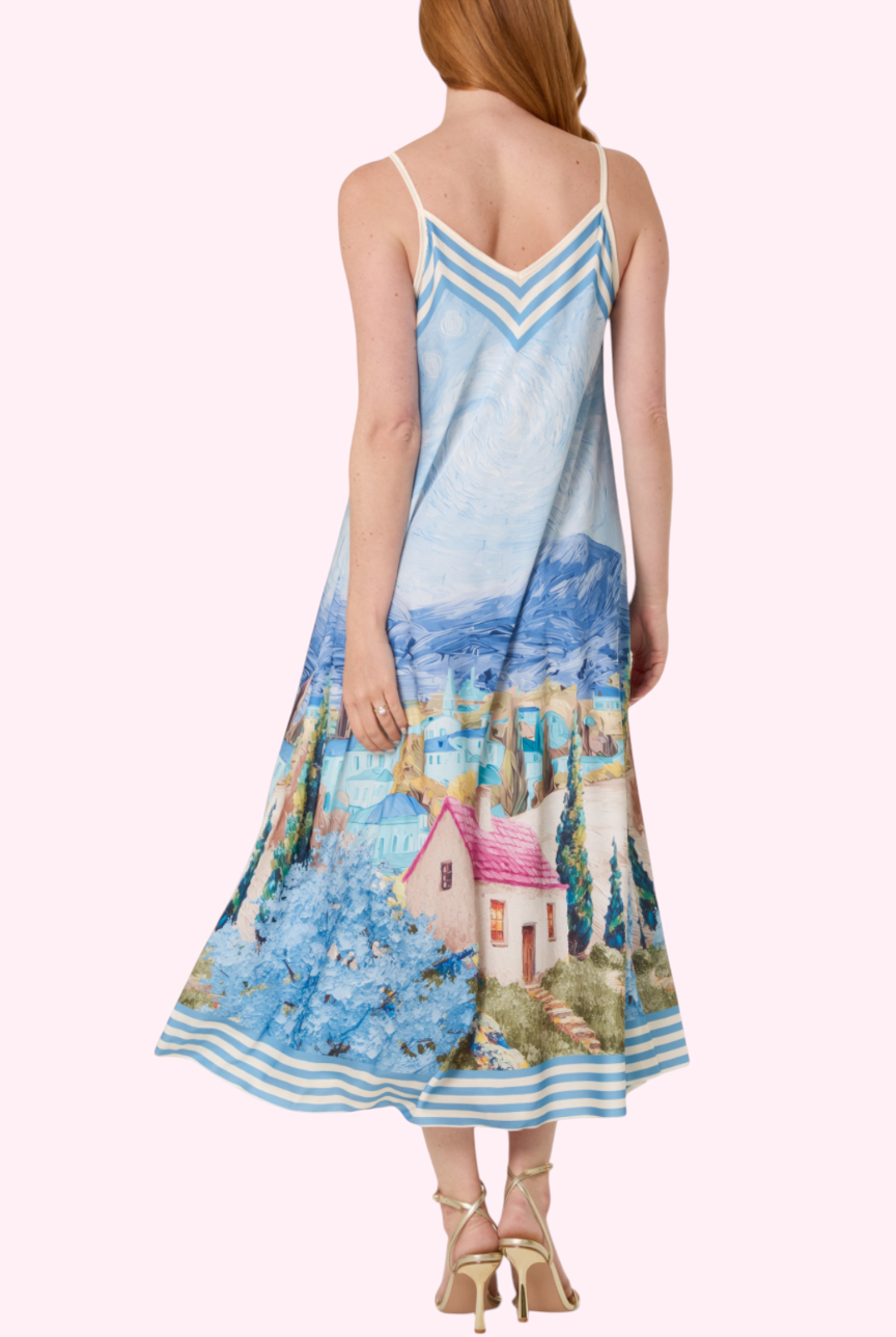 Italian landscape dress blue
