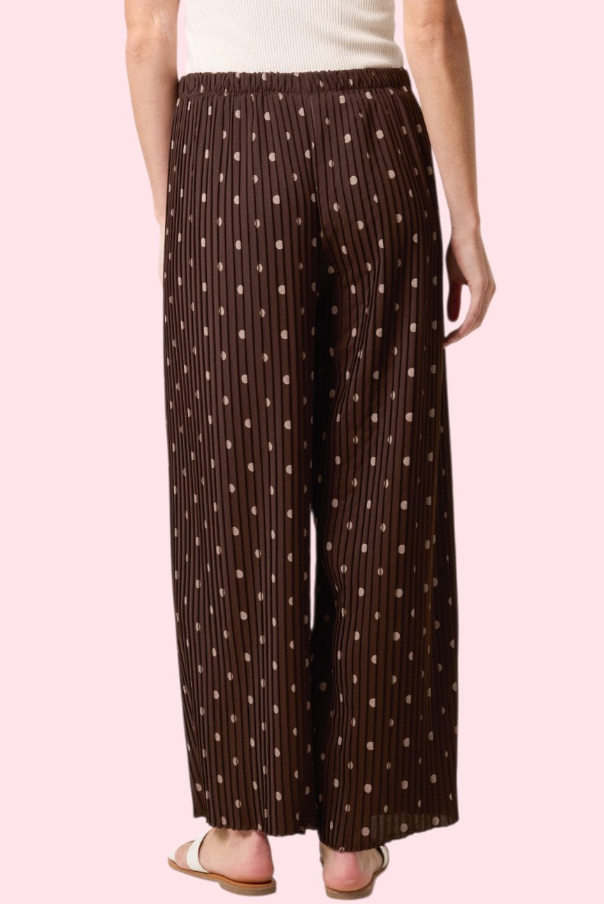 Polka dot pleat trousers in chocolate