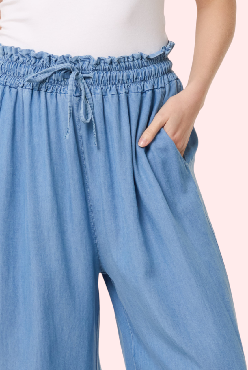 Drawstring chambray style trousers