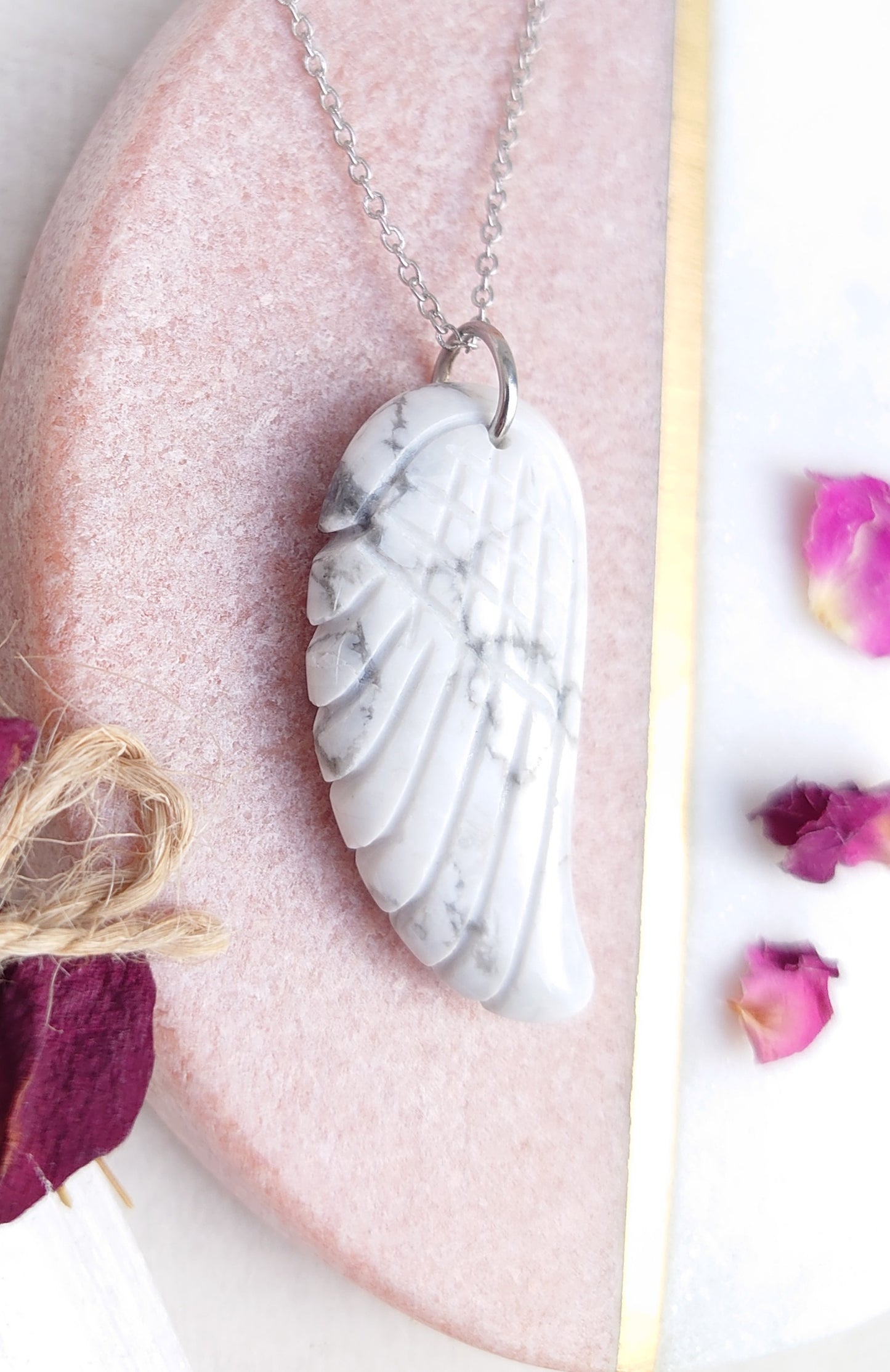 White Howlite wing pendant