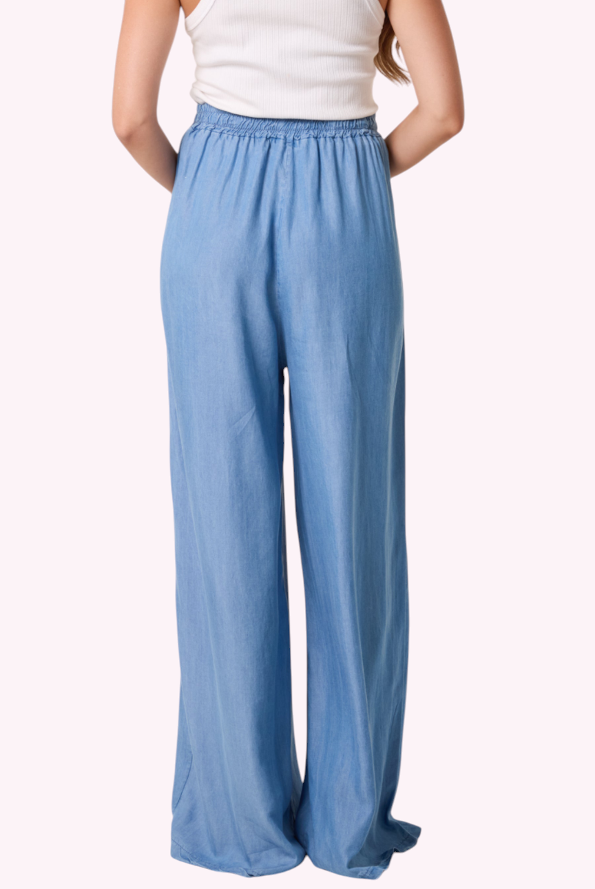 Extra long chambray style trousers