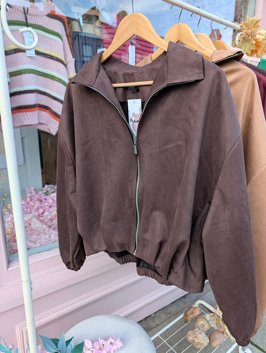 Puff ball faux suede jacket