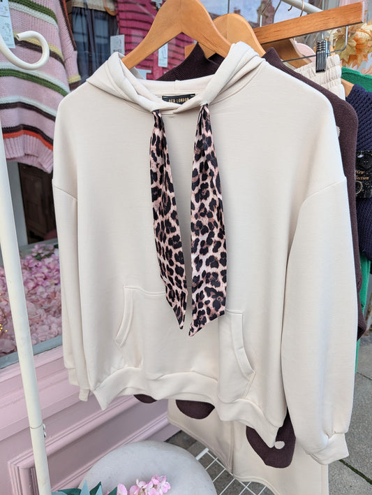 Beige leopard tie hoody