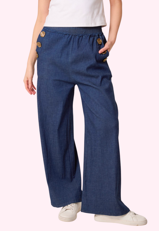 Cotton deep denim look trousers