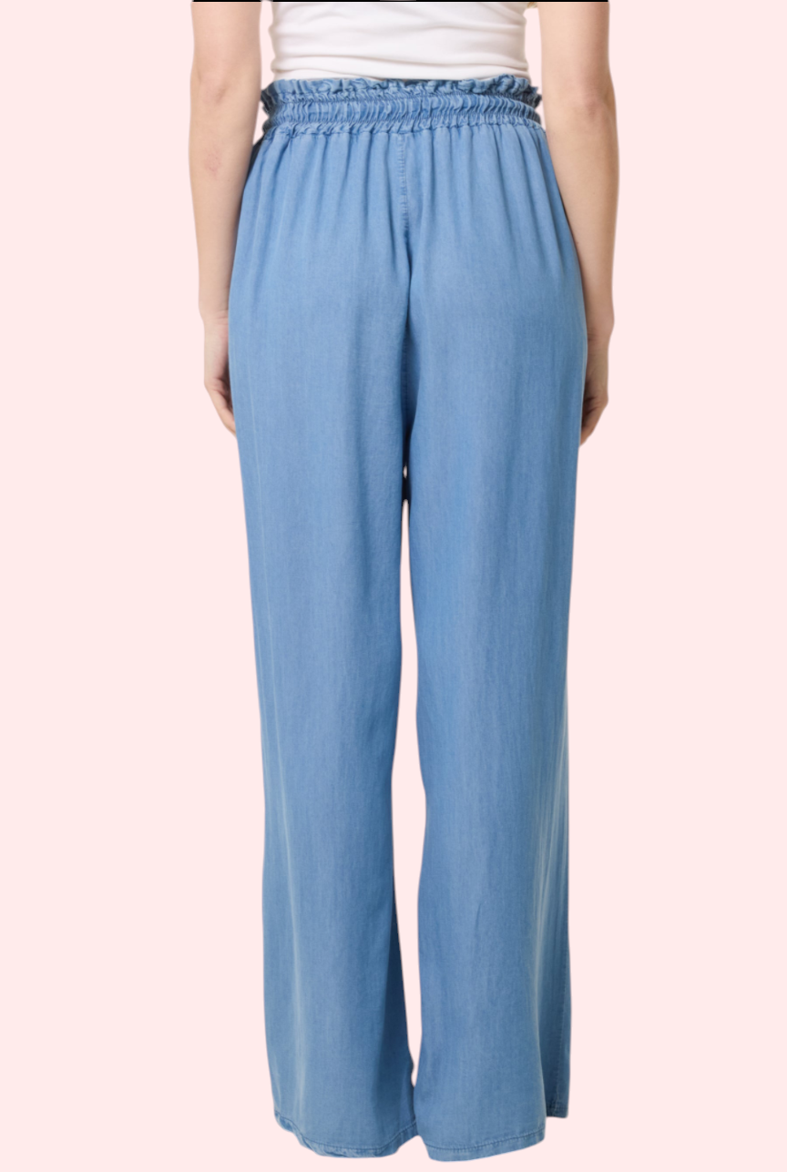 Drawstring chambray style trousers