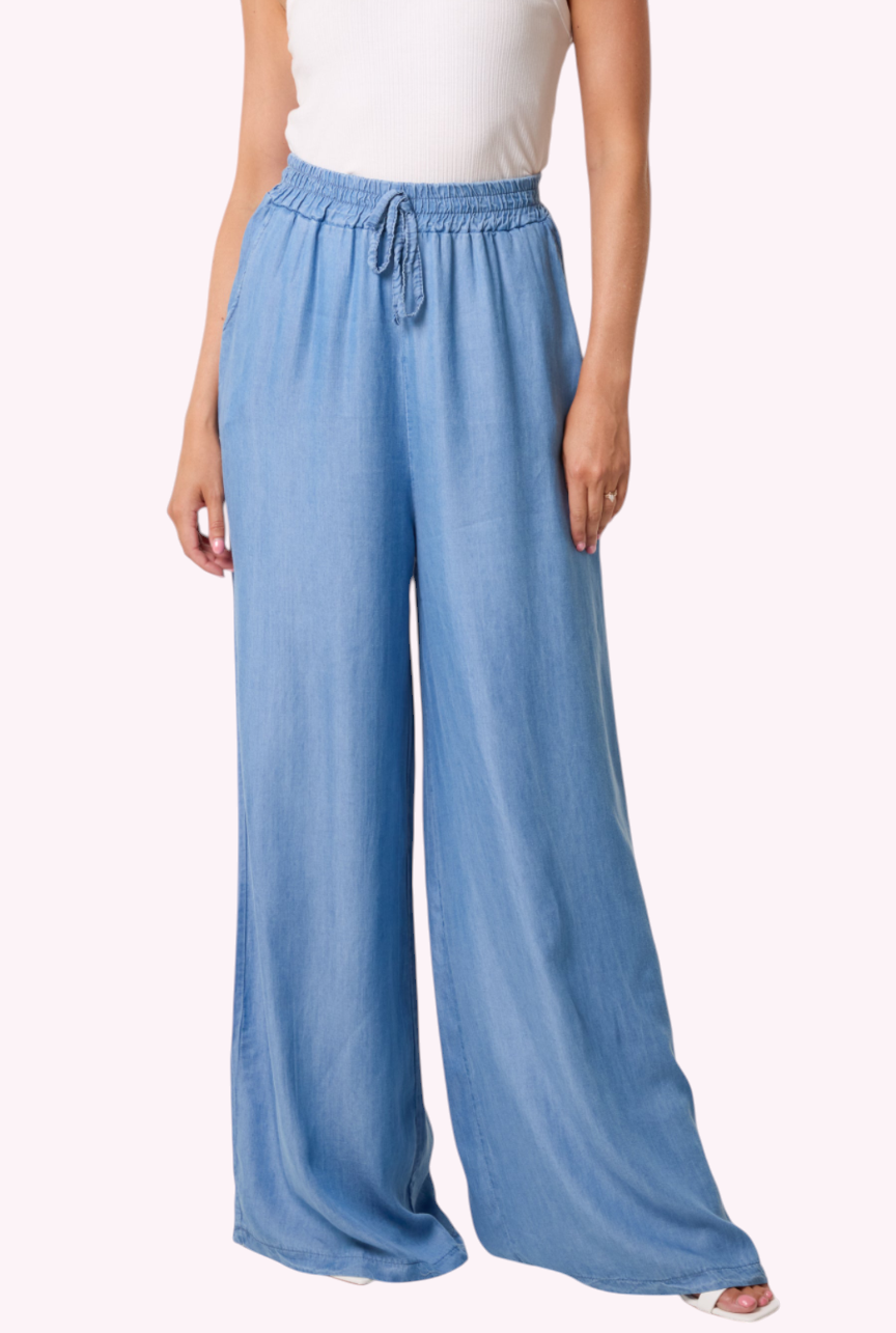 Extra long chambray style trousers