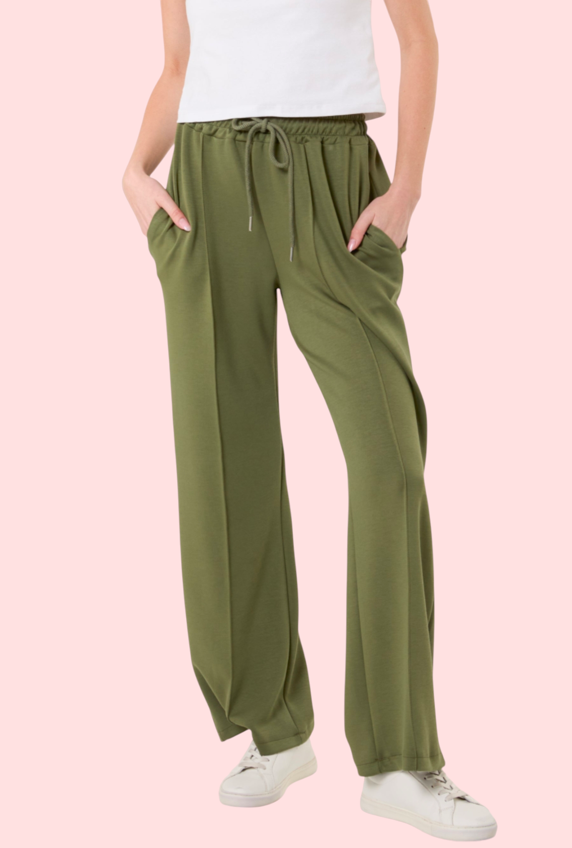 Soft wide leg trousers deep olive
