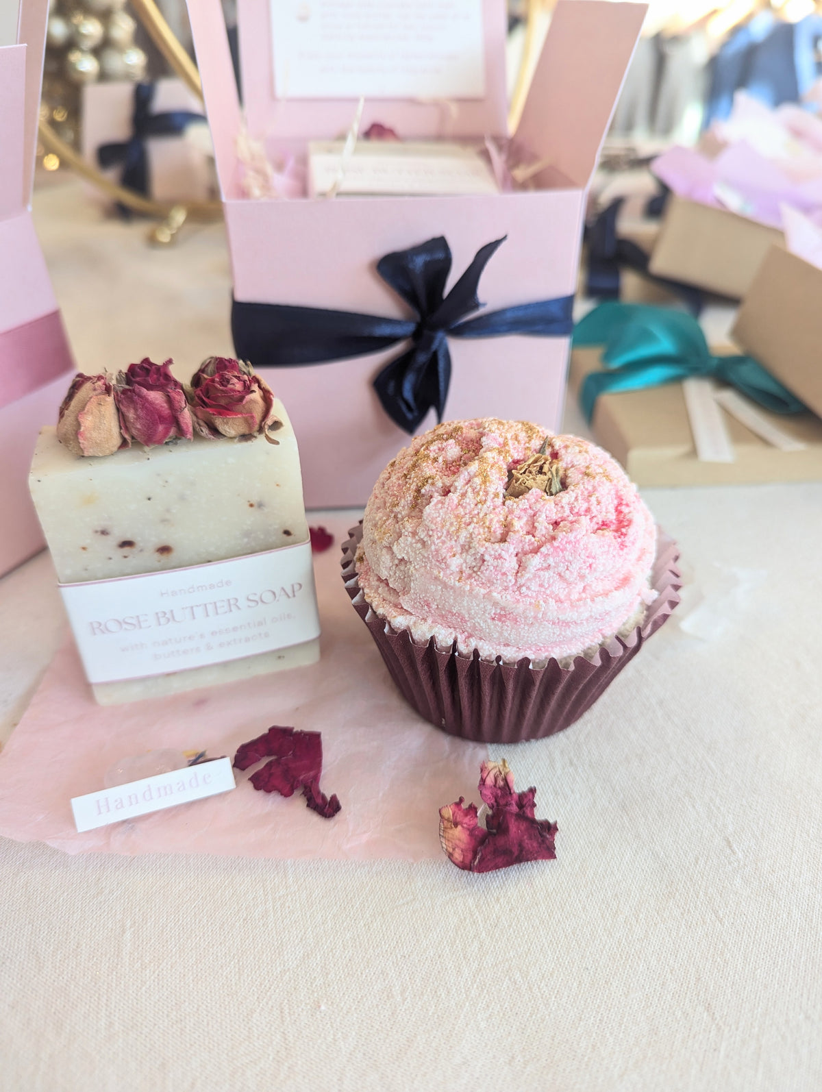 coming soon! Rose butter soap & cupcake bath bomb gift set