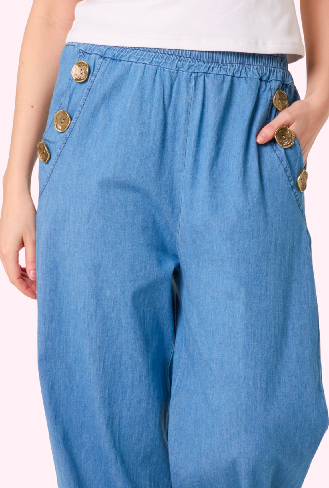 Cotton denim look trousers