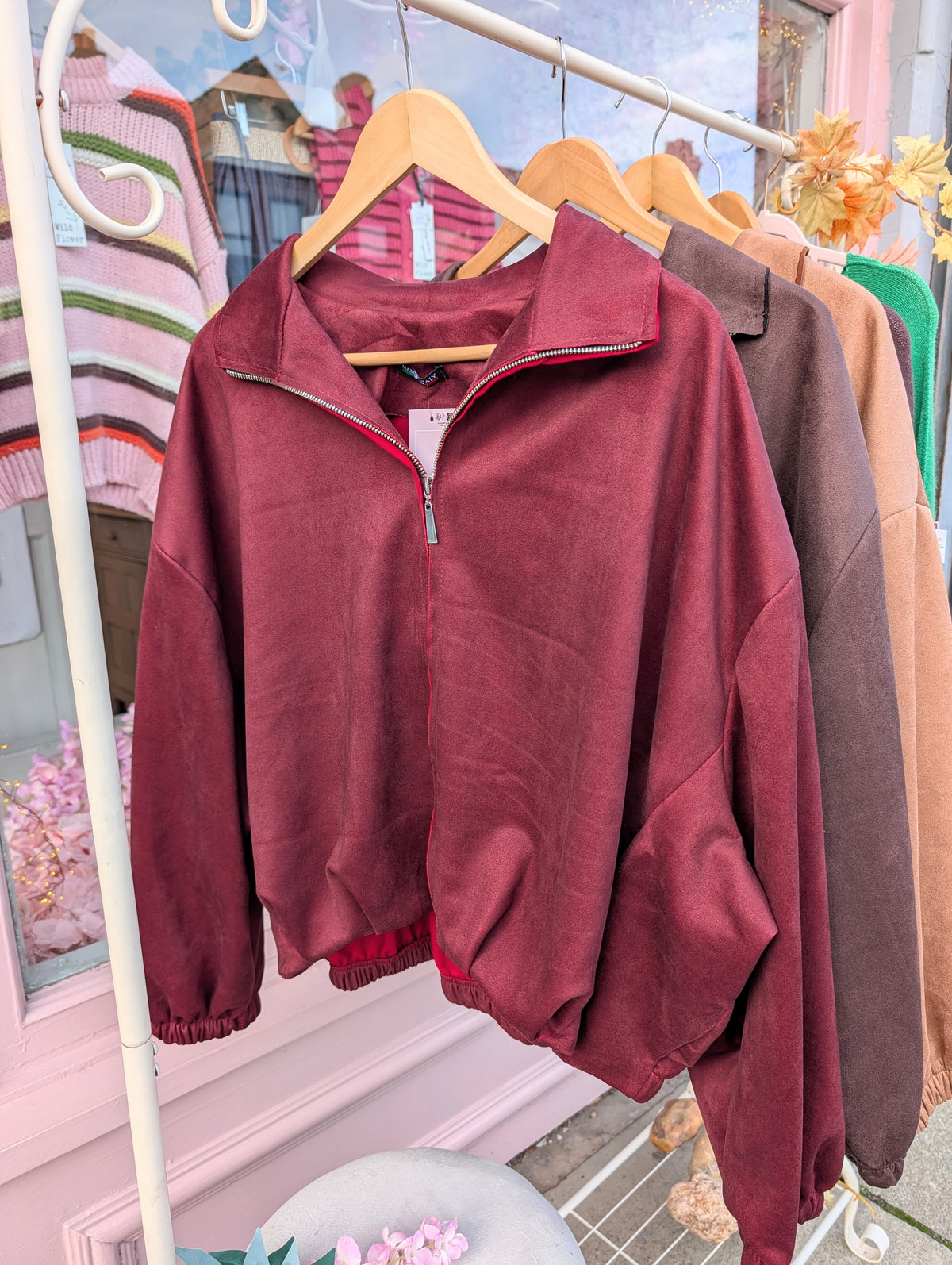 Puff ball faux suede jacket