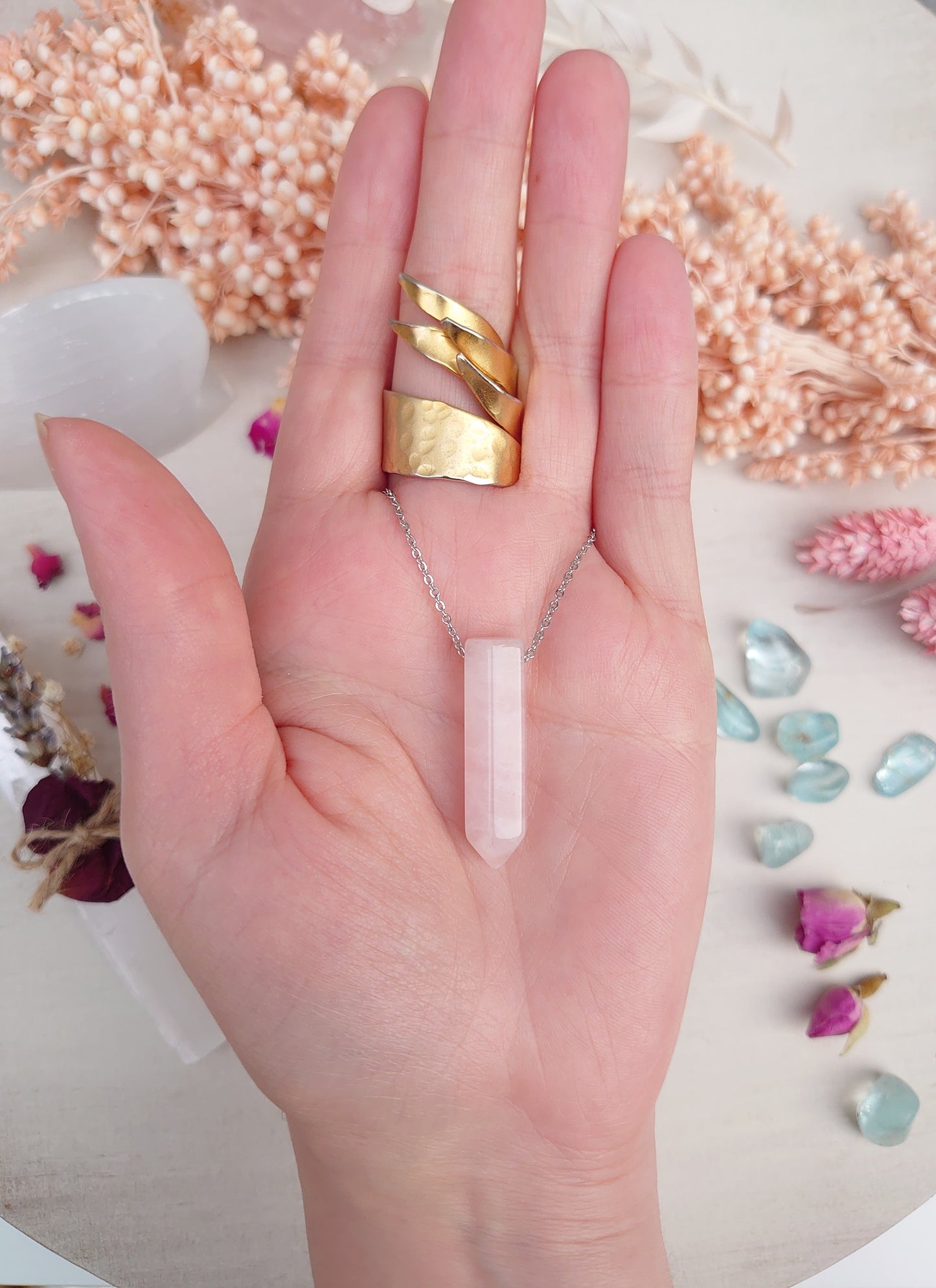 Rose Quartz point pendant