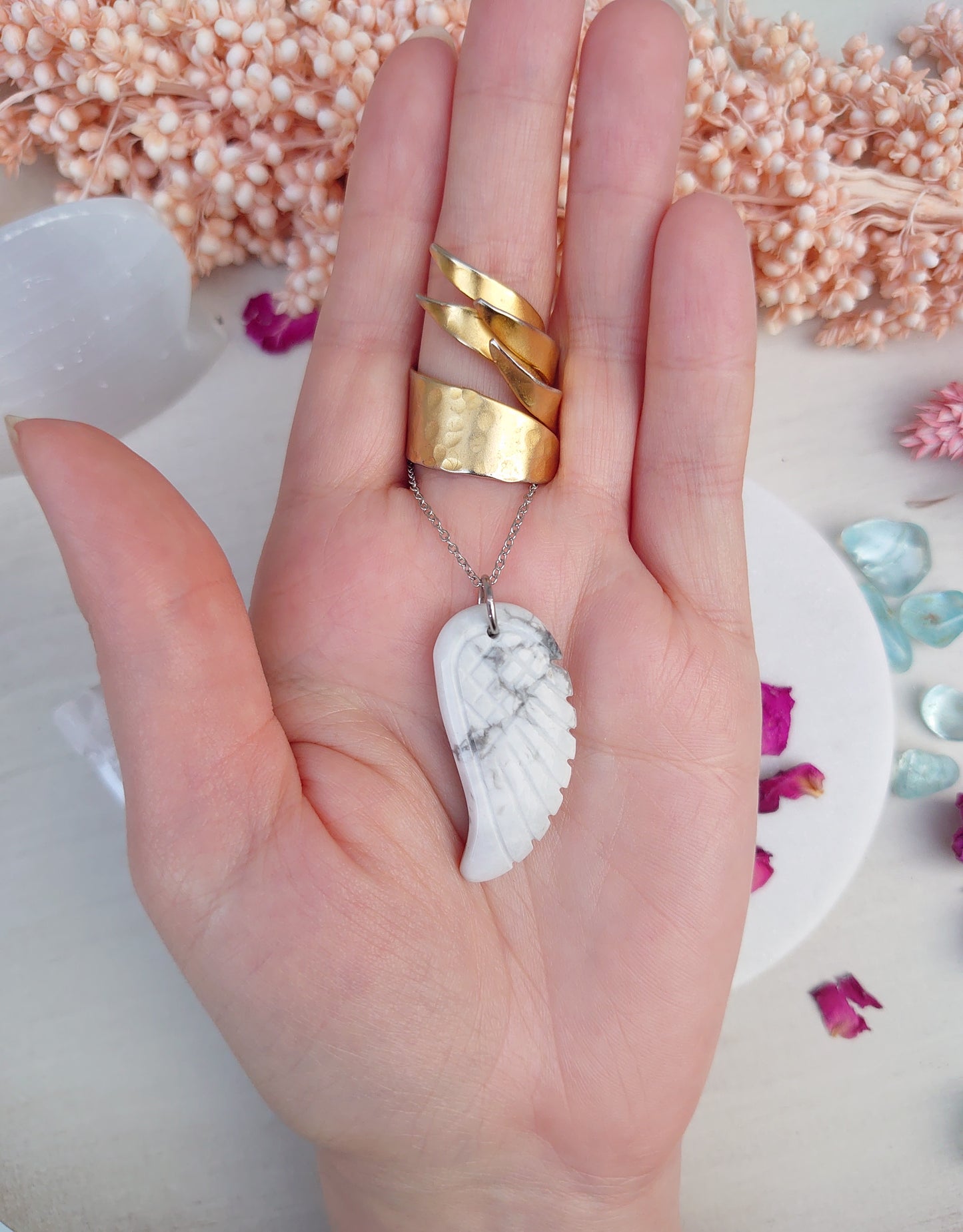White Howlite wing pendant