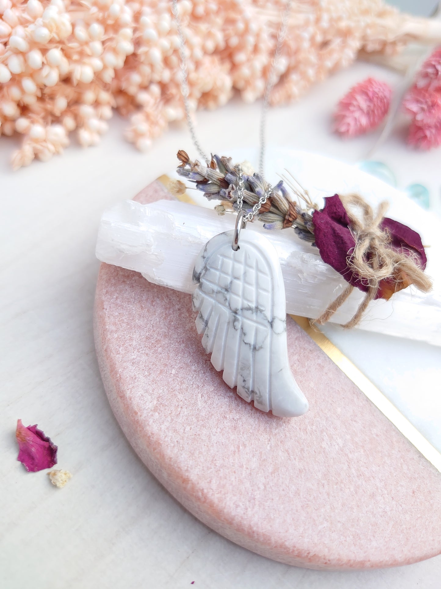White Howlite wing pendant