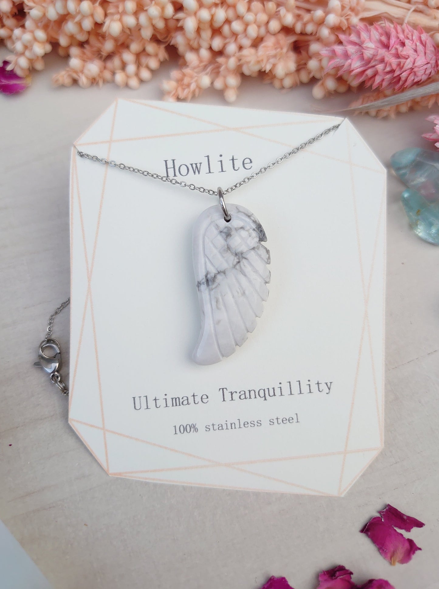 White Howlite wing pendant