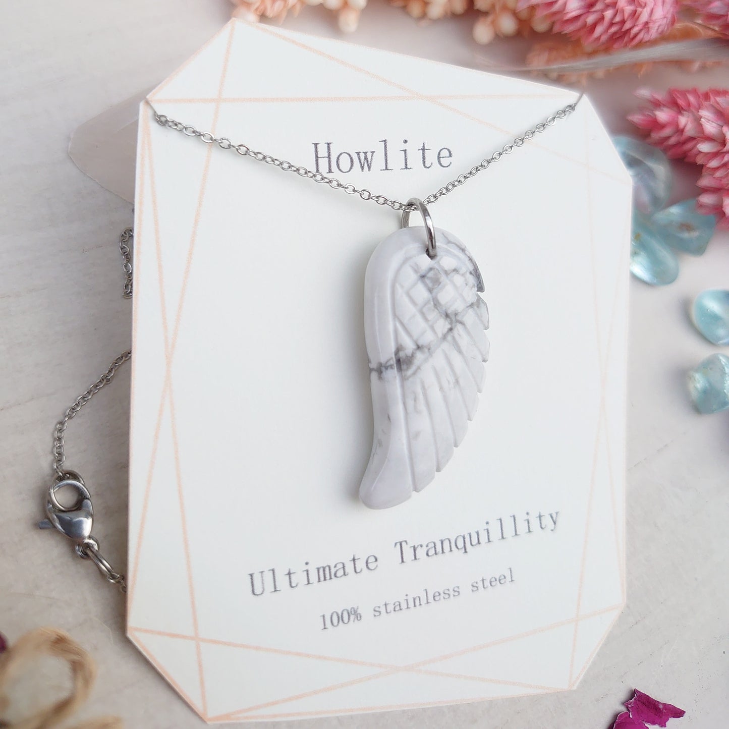 White Howlite wing pendant
