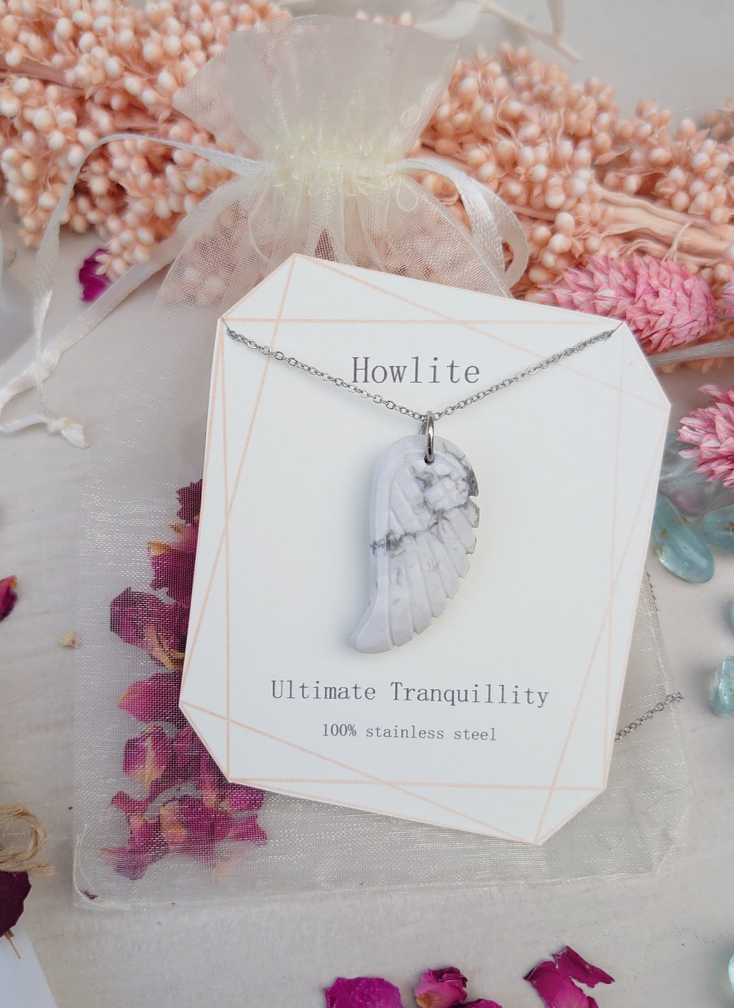 White Howlite wing pendant