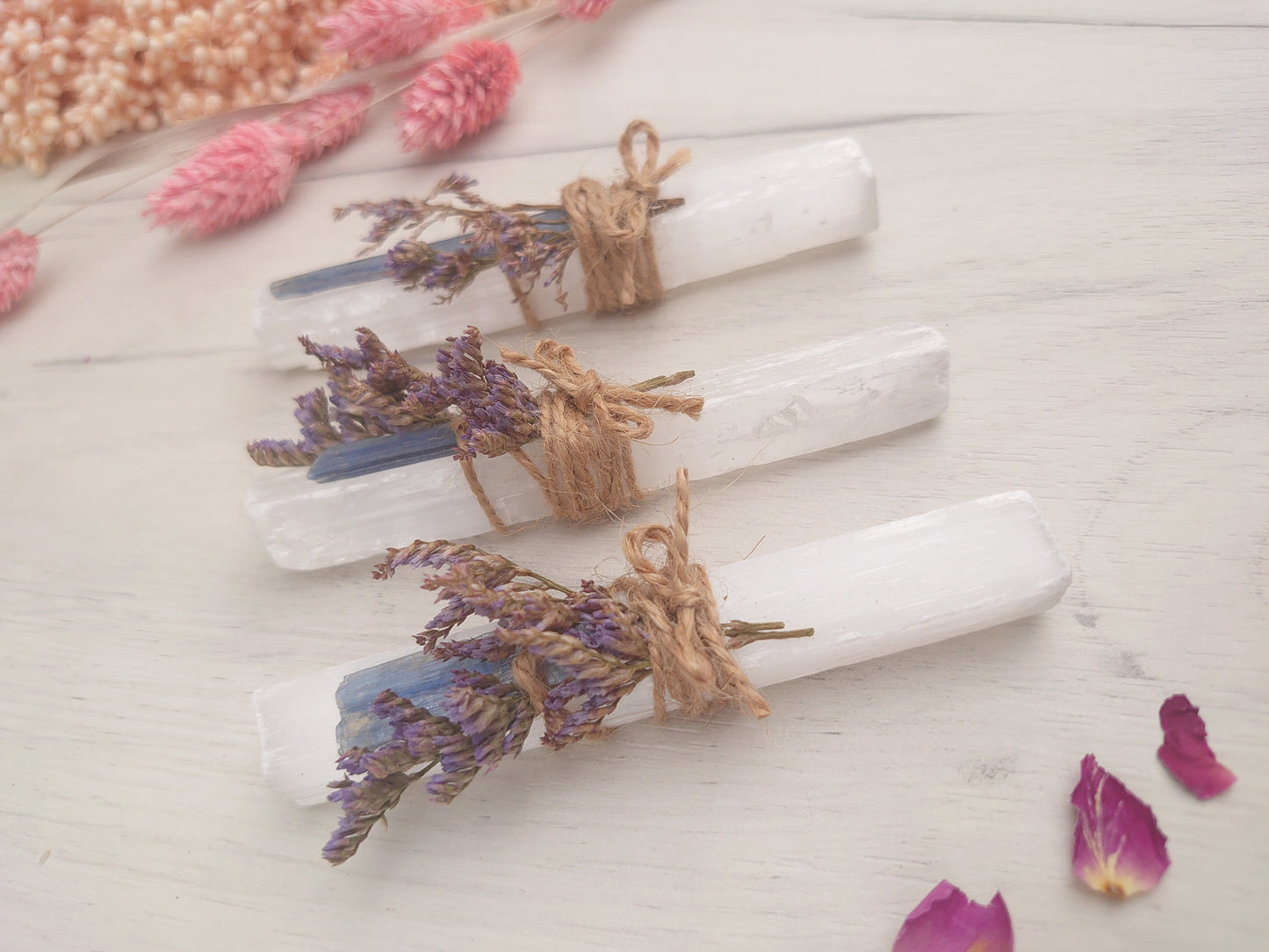 rough Selenite & Kyanite wand