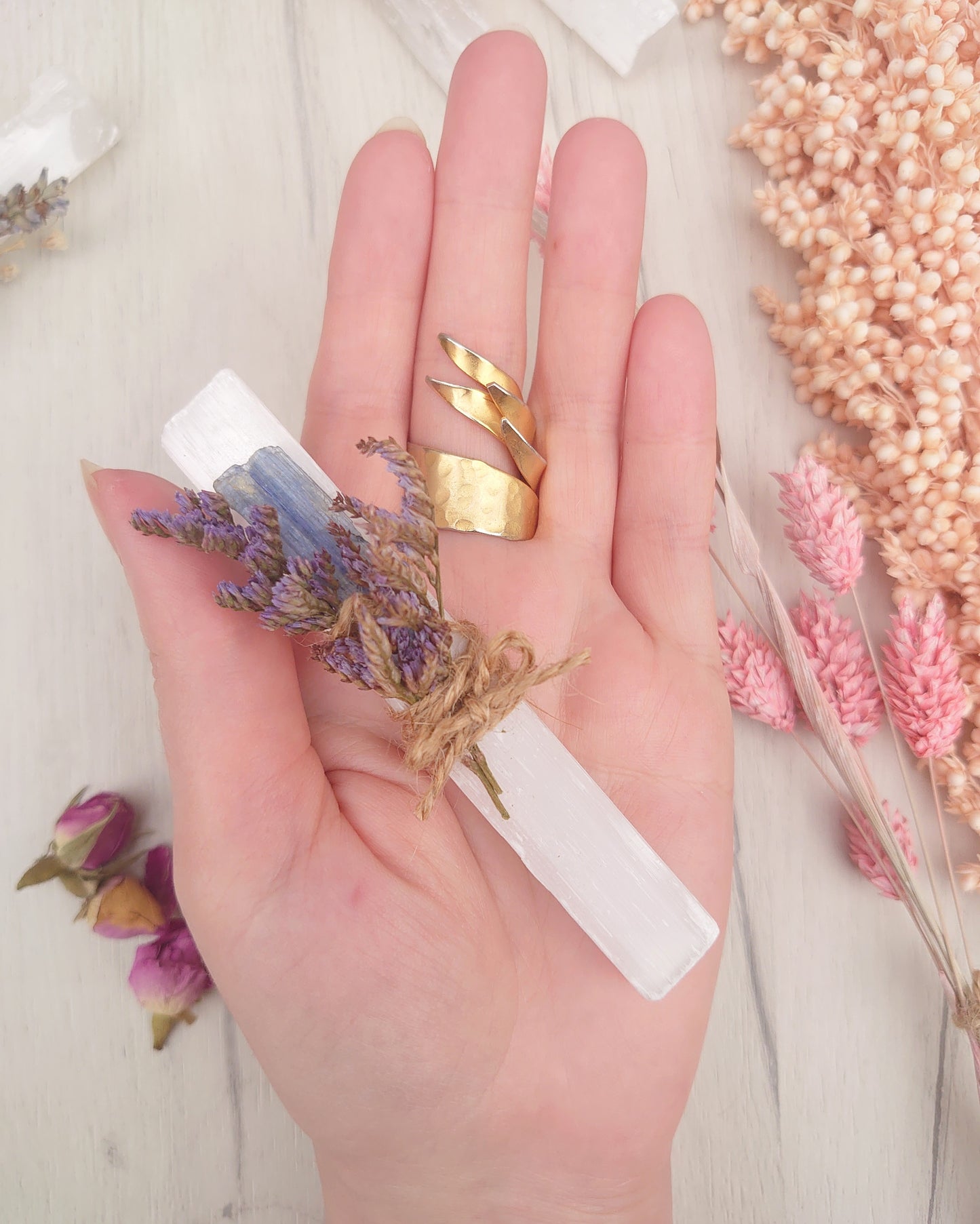 rough Selenite & Kyanite wand