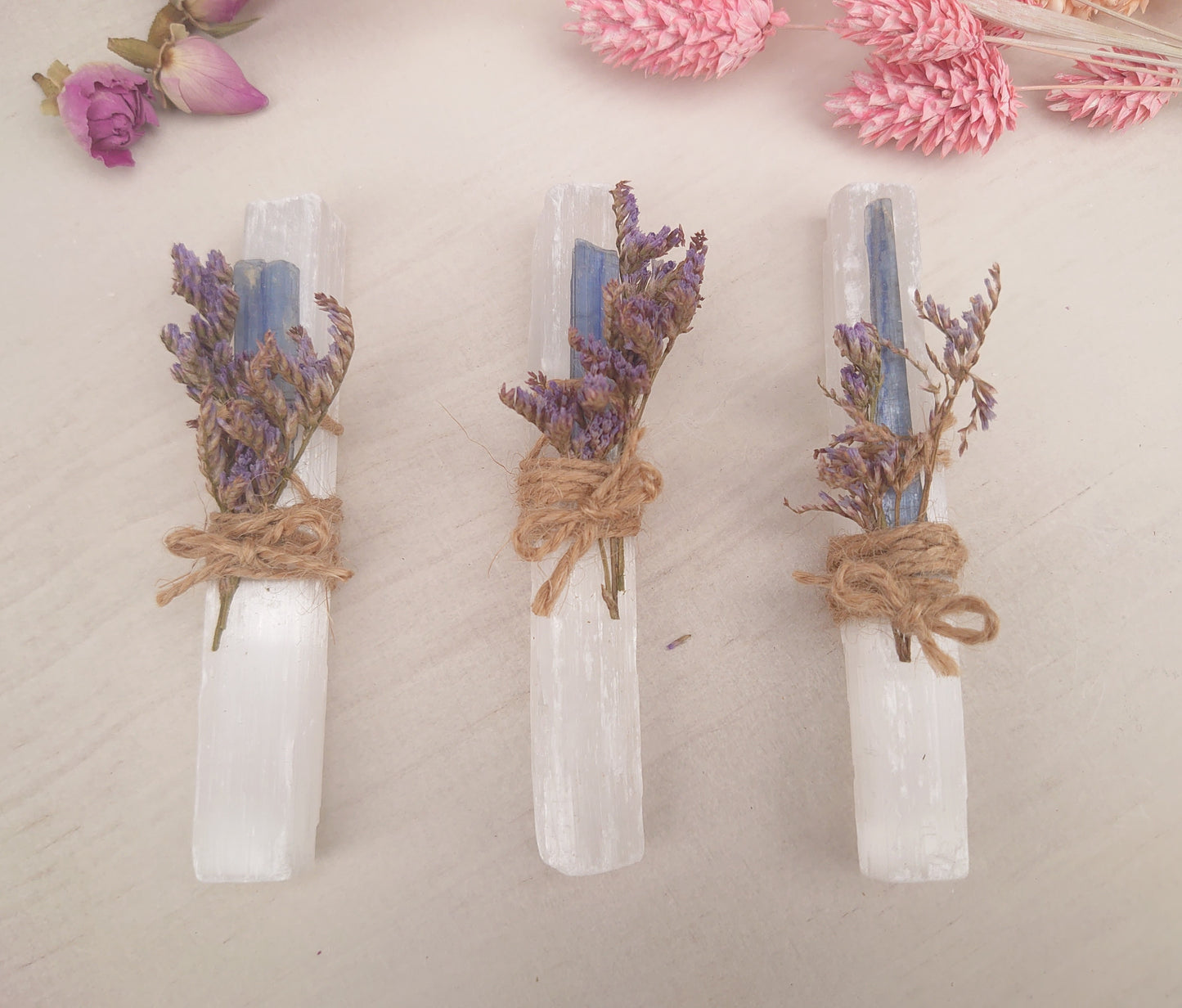 rough Selenite & Kyanite wand