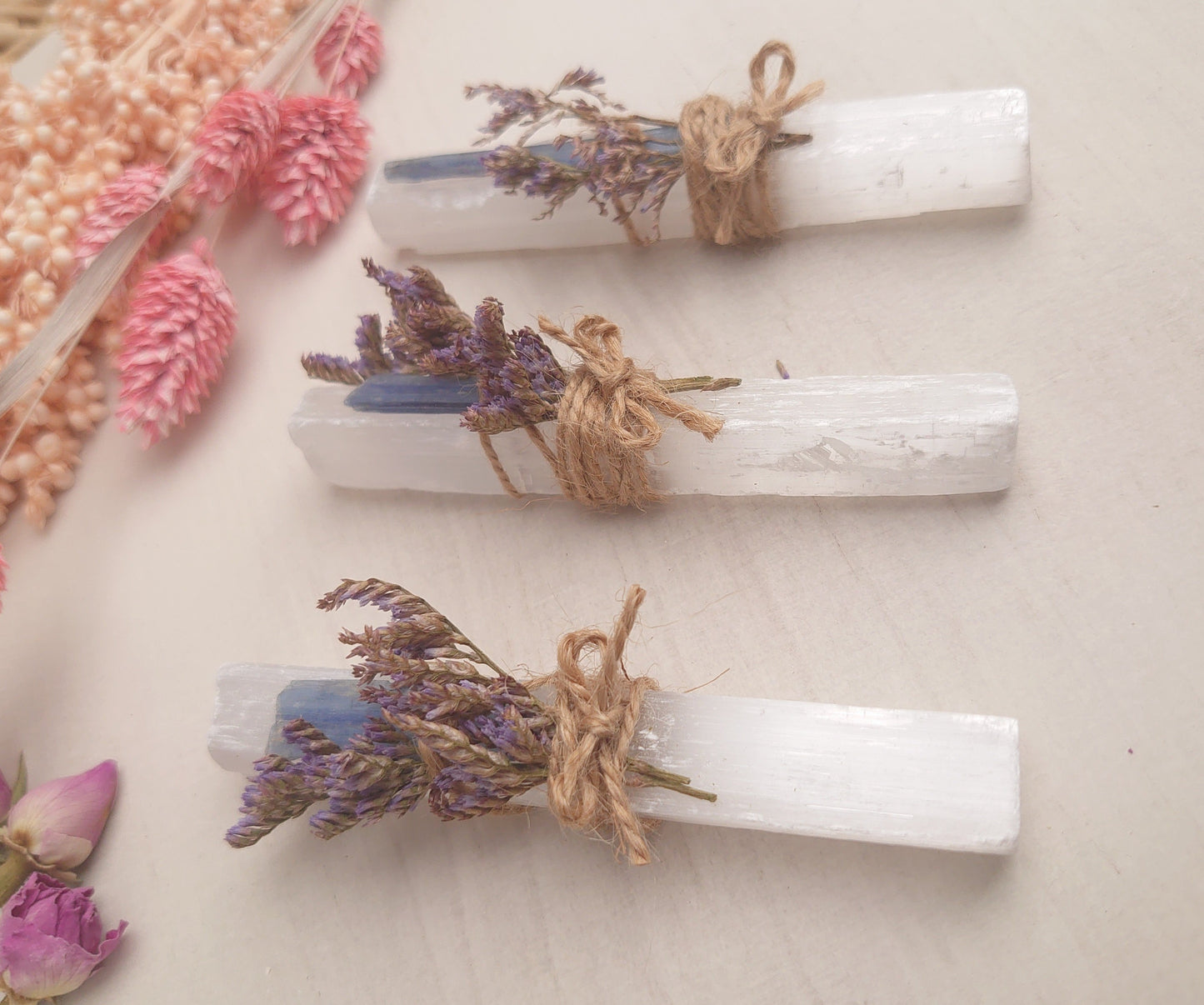 rough Selenite & Kyanite wand